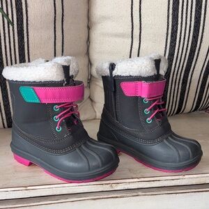 Cat & Jack Kids Gray and Pink Rain Snow Boots 11